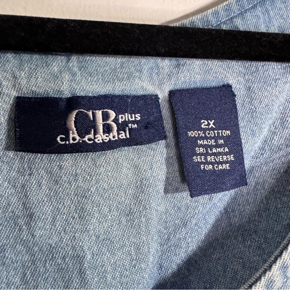 CB Casual Plus Chambray Fish Dress 2X Denim Beach Nautical Embroidered NWT - Picture 6 of 8